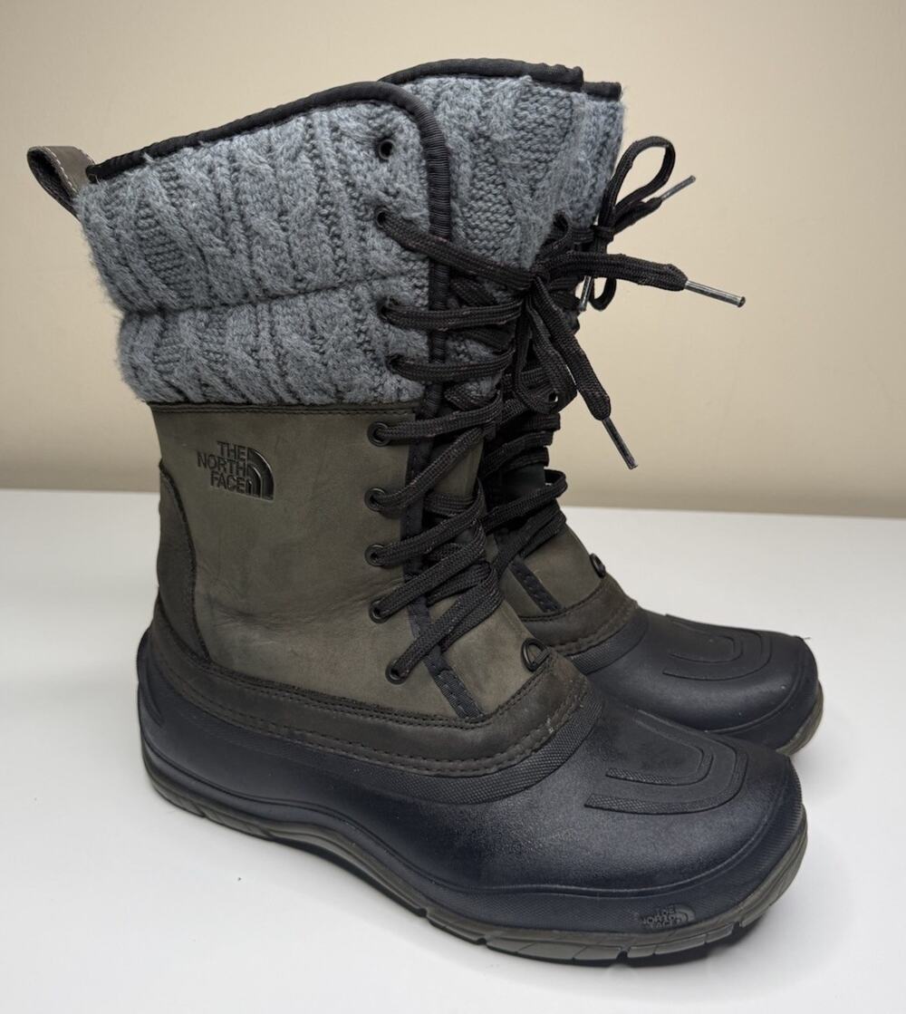 The North Face Shellista II Mid Boot Womens 10 Grey Leather Knit Winter Lace Up